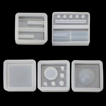 

5Pcs Silicone Mold Card Storage Pen Holder Epoxy Resin Mold Office Desk Ornament X7YA