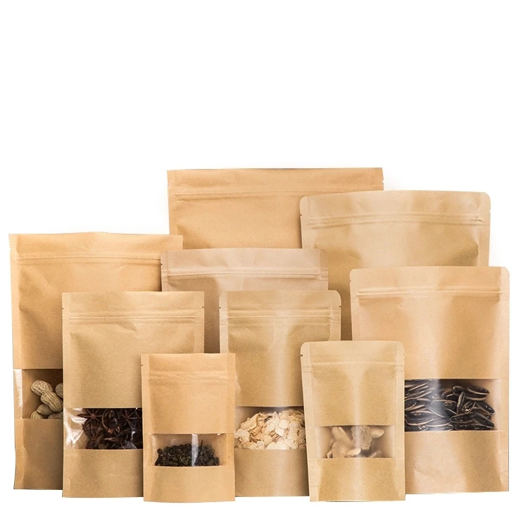 Waterproof-window-Kraft-Paper-Bag-Gift-Candy-coffee-seed-Packaging-Recyclable-Zip-Lock-Seal-bags