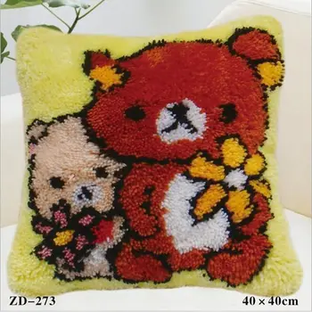 

Latch Hook Embroidery Pillowcase Animal Hold Pillows Bear Craft Cushion Kits Knoopkussen Pakket Tapestry Kit Pillow Canvas Gifts