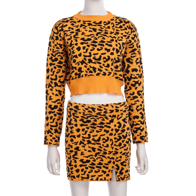 Bella Philosophy женские осенние свитера с леопардовым принтом пуловеры винтажные сексуальные женские костюмы женские комплекты из двух предметов Облегающие юбки