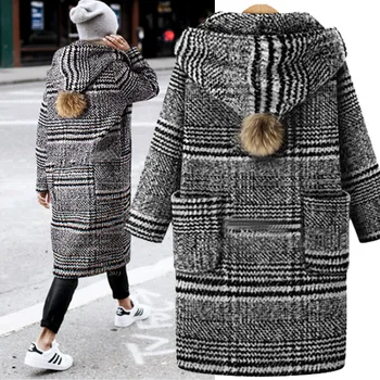 

Coat female winter woolen plaid coat