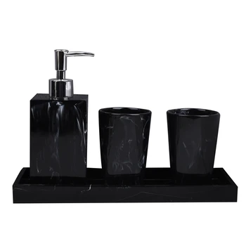 

Marble Texture Bathroom Supplies Black 4Pcs Resin Bathroom Accessories with Dispenser Toothbrush Holder Soap Dispenser