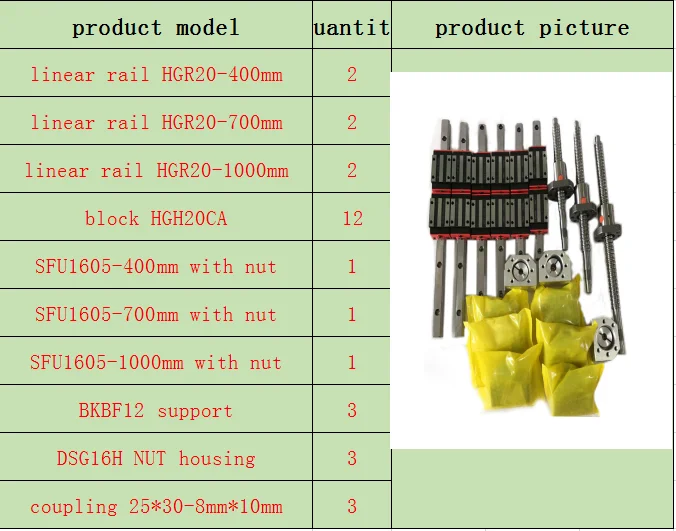 400-700-1000mm 3 оси 4aixs ЧПУ направляющая 20 мм линейные рельсы линейная направляющая HGR20 HGH20 16 мм шариковый винт SFU1605/1610 Набор для ЧПУ - Цвет: 400-700-1000mm