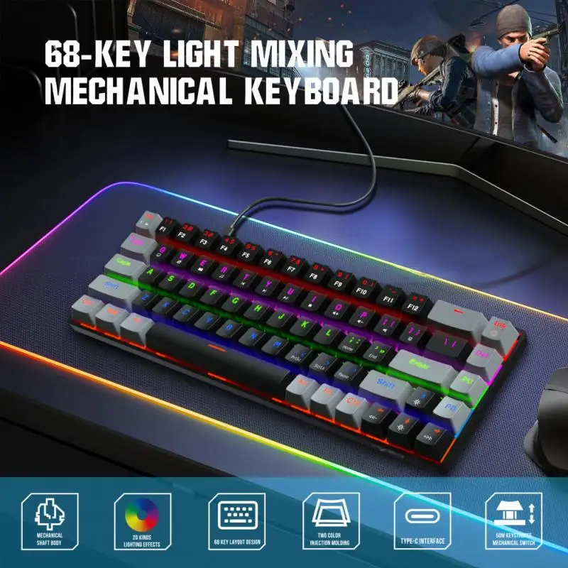 V800 Mechanical Keyboard Blue Axis Red Axis 68key Dualcolor Rgb