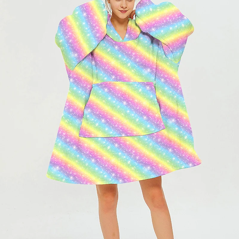 Winter Warm Pocket Lazy Blanket Adult Bathrobe Sofa Comfortable Hooded Blanket pullover Sweatshirt Plush Coral Fleece Blanket