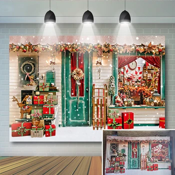 

Christmas Party House Photography Backdrop Wood Wall Decoration Background Bells Christmas Scenes Gifts Photocall Backdrop