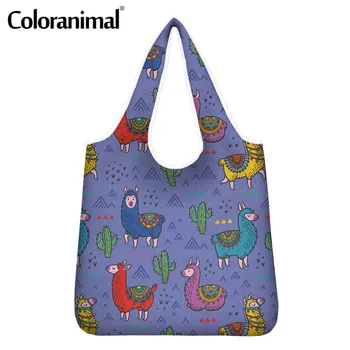 

Coloranimal Lovely Cartooon Alpaca Pattern Shopper Bags Large Storage Eco-Friendly Bags for Lady Girls Foldable Grocery Bag 2020