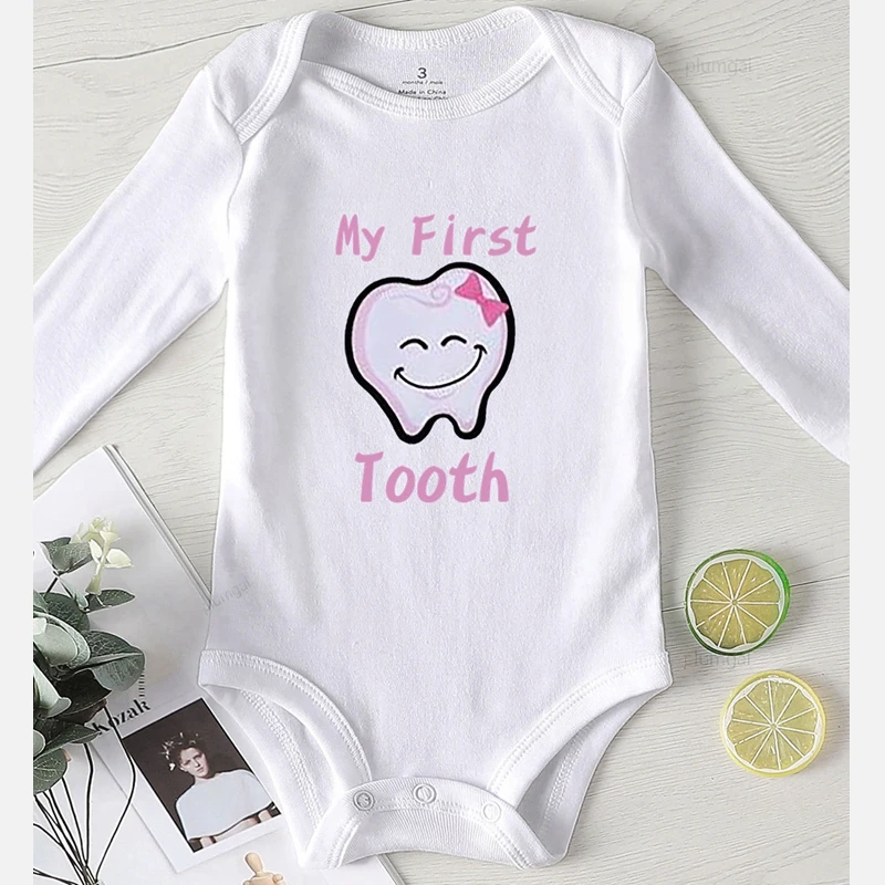 Cotton Bodysuit for Newborns Baby Clothes Newborn Girl Outfit Long Sleeve Toddler Jumpsuit Print First Tooth Baby Girls Clothing Baby Bodysuits are cool