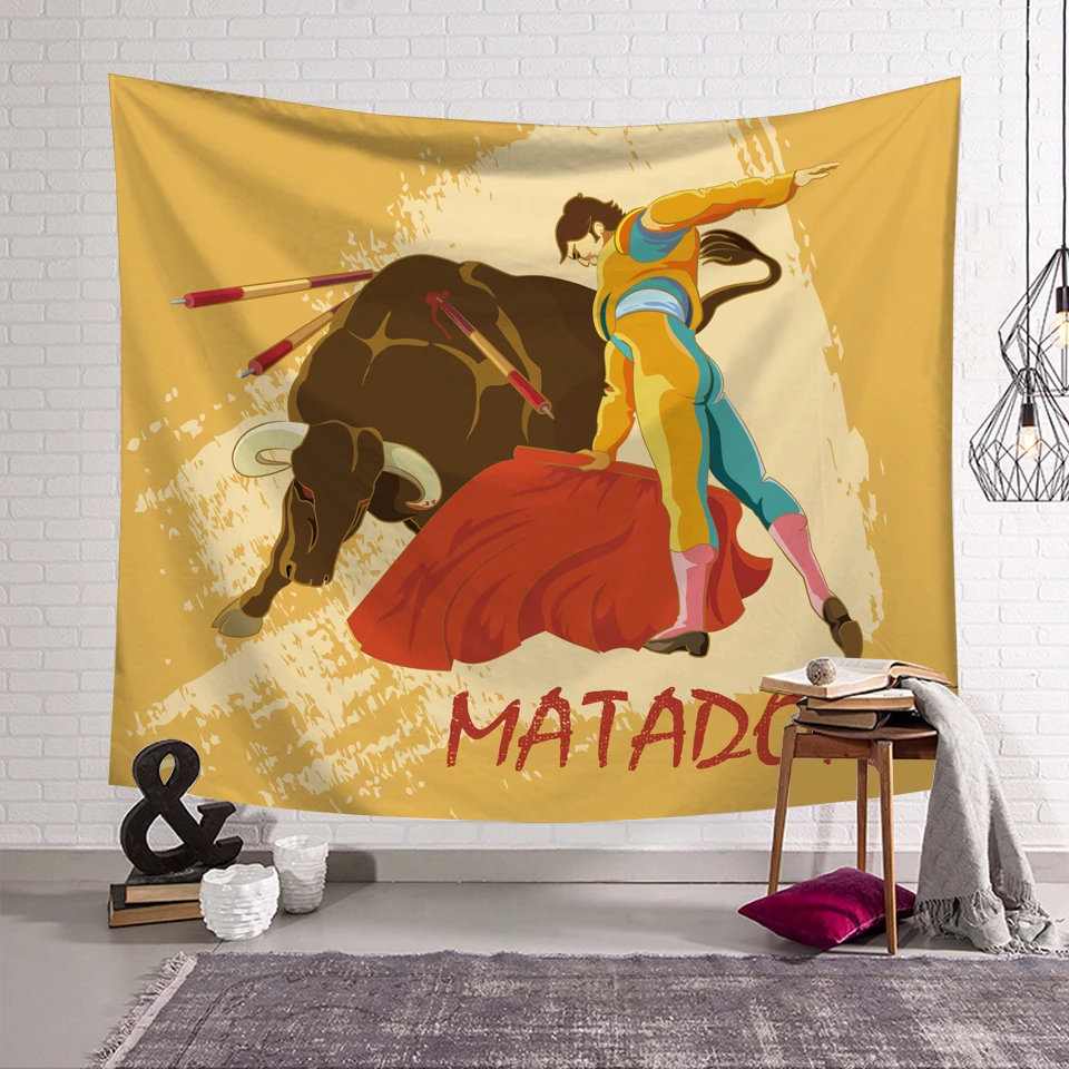 Customize Spanish Bullfighting Tapestry Wall Hanging Painted Graffiti Carpet Bed Sheet Decorative Background Table Cloth Decor