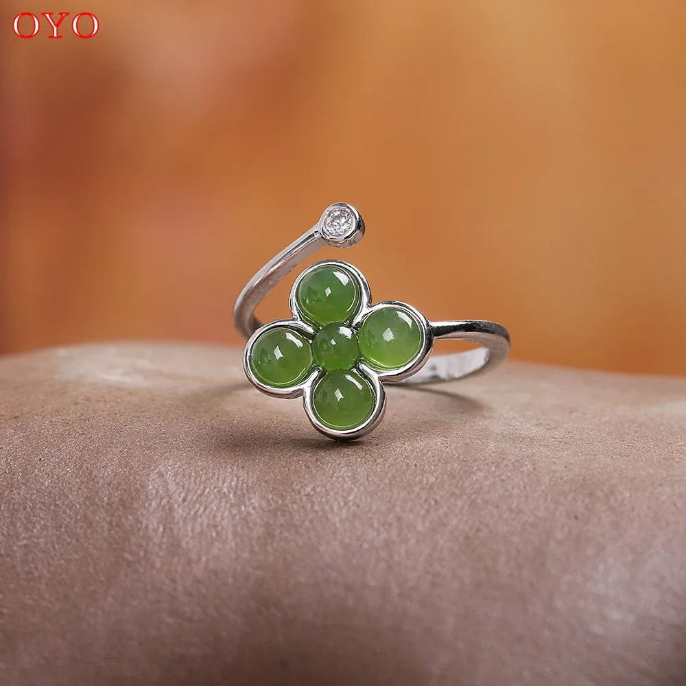 

100% s925 silver Hetian jade jasper fashion simple women's open ring