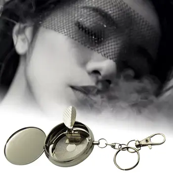 

Portable Mini Ashtray Stainless Steel Lightweight Round Cigarette Keychain Pocket Ashtray With Keychain