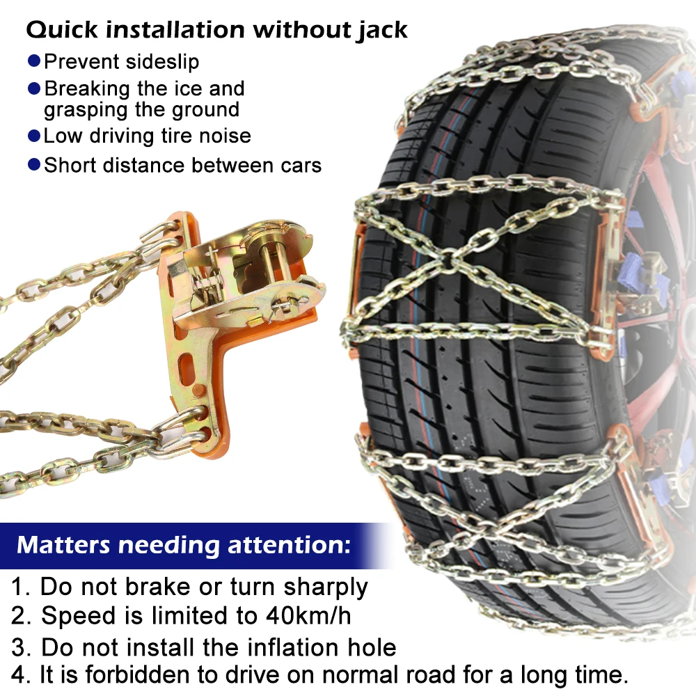 Winter Car Tyre Non-slip Chain Wear-resistant Steel Anti-skid Emergency Snow Chains For Ice Safe For Driving Auto Accessories