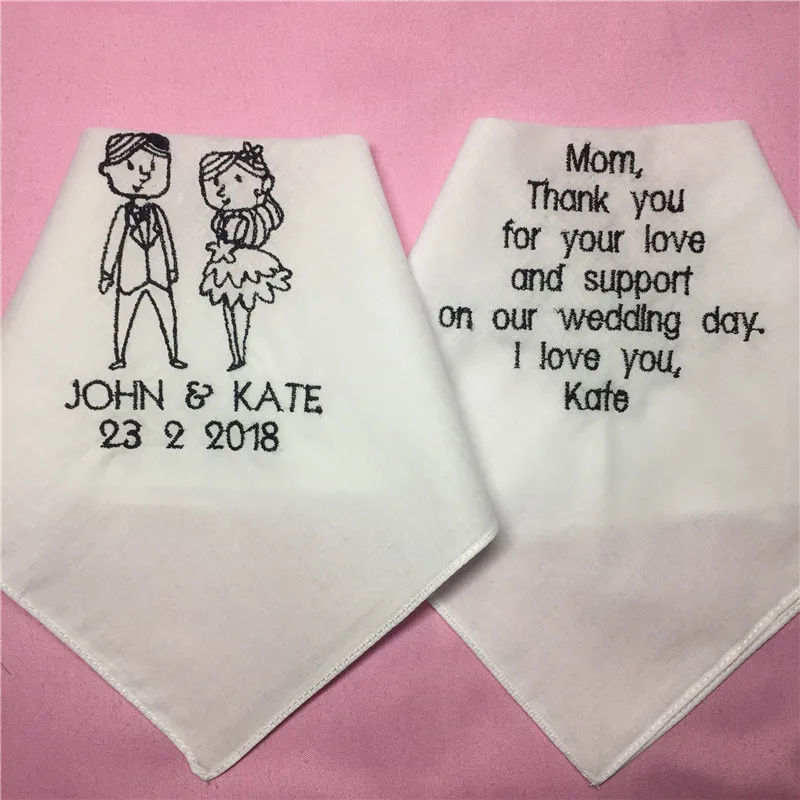 2 шт Заказные Свадебные носовые платки для родителей, носовые платки с вышивкой для мамы и папы, индивидуальный свадебный подарок - Цвет: 5