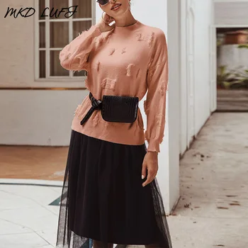 

Chic Lantern Sleeve Slim Fit Sweater Tops Women Knitted Autumn Winter Long Sleeve Casual Pullover Sweaters Workwear