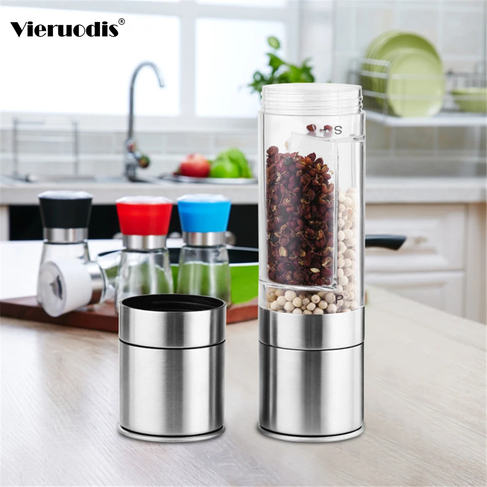 

Pepper Grinder 2 in 1 Stainless Steel Manual Salt & Pepper Mill Grinder Spice Kitchen Tools Accessories for Cooking