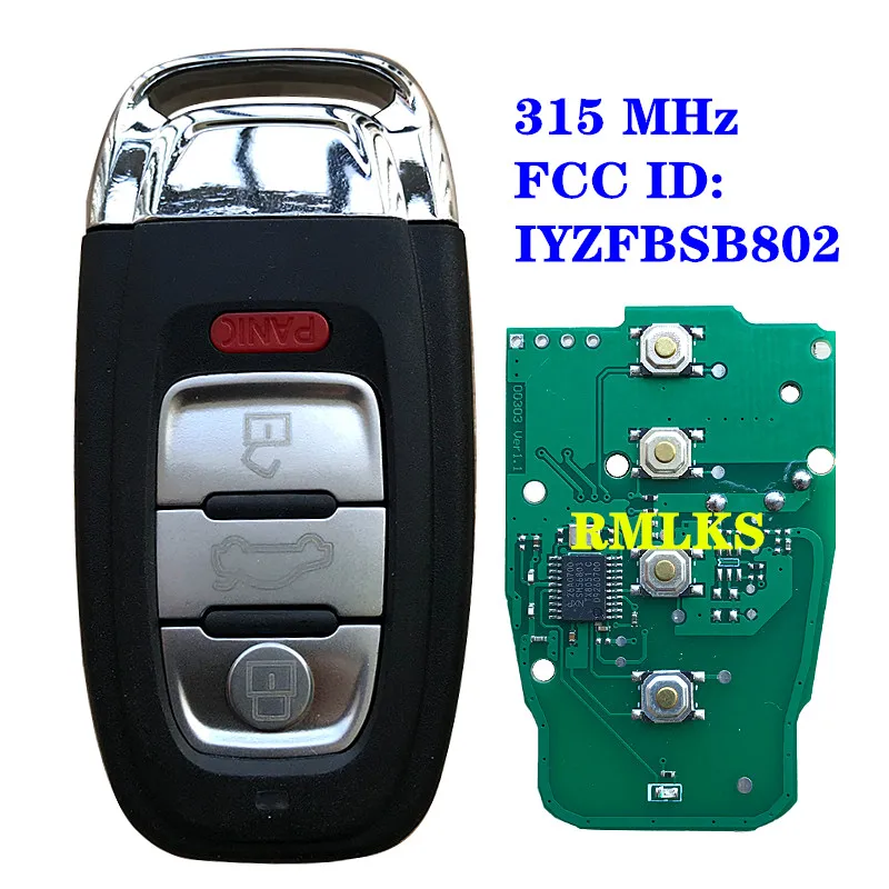 Дистанционный смарт ключ брелок 4 3 + 1 кнопки 315 МГц ID46 чип FCC ID: IYZFBSB802 для Audi A3 A4 A5 A6 A8