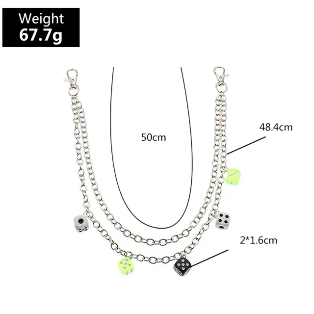 Punk Hip Hop Metal Pants Chain For Women Dice Pendant Trousers Waist Chain Jeans Keychains Girl Youth Street Fashion Jewelry 3