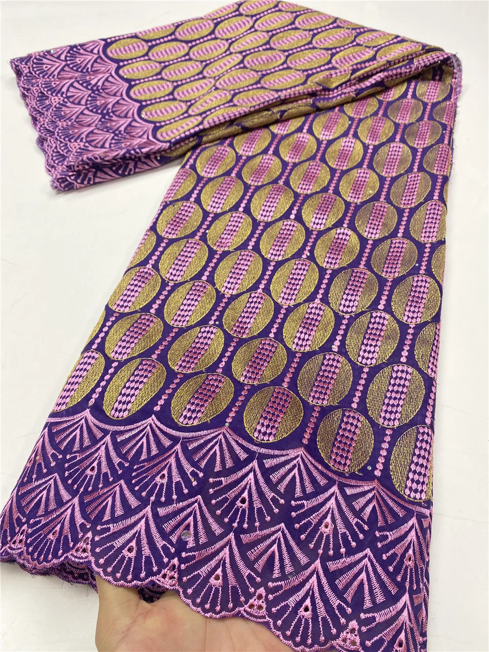 

High Quality Swiss Voile Lace In Switzerland Hollow Out Purple African Cotton Lace Fabric With Stones For Men and Women XY3678B