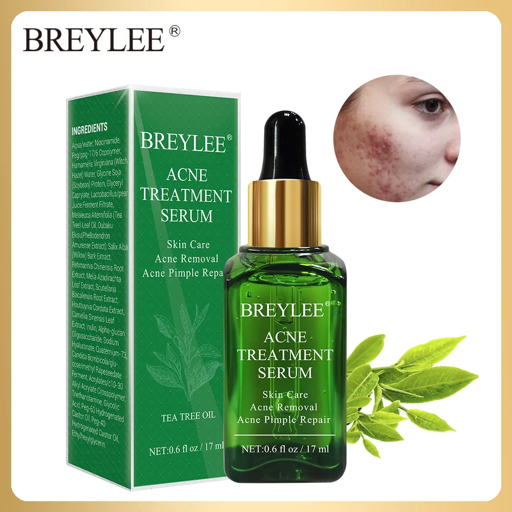 

BREYLEE Acne Treatment Serum Repair Pimple Removal Scar Facial Essence Tea Tree Extract Whitening Pore Minimizer Skin Care 17ml