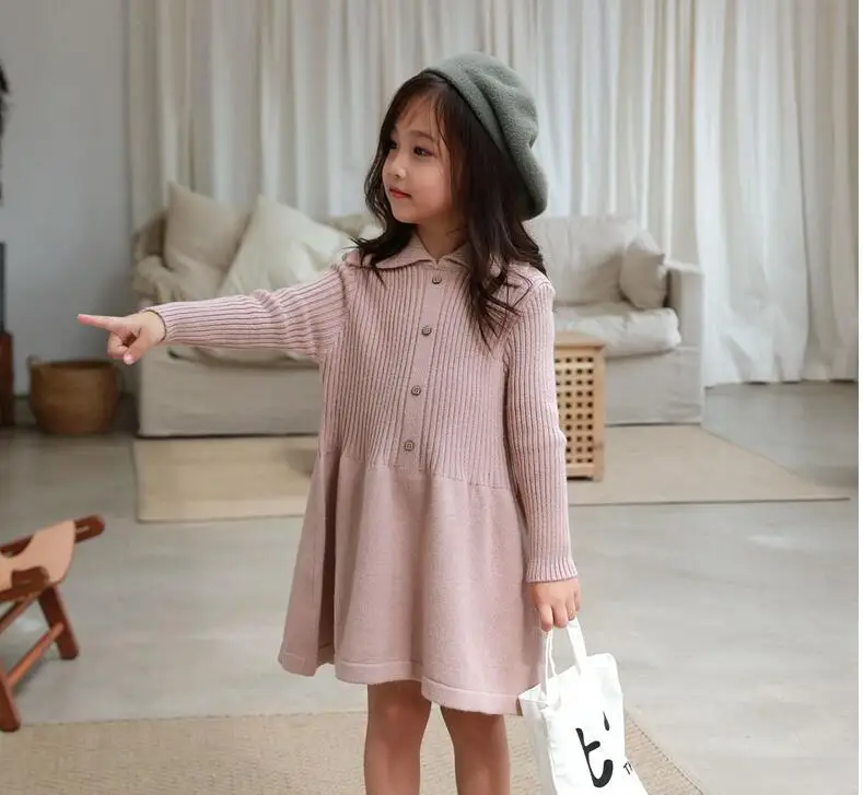 Новинка 2019 года детское модное вязаное однотонное платье-свитер эксклюзивные