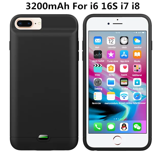KQJYS 3200 мАч чехол с аккумулятором для iPhone i6 6S i7 i8 портативный внешний аккумулятор чехол для iPhone 6 6S 7 8 Plus чехол с аккумулятором - Цвет: Black