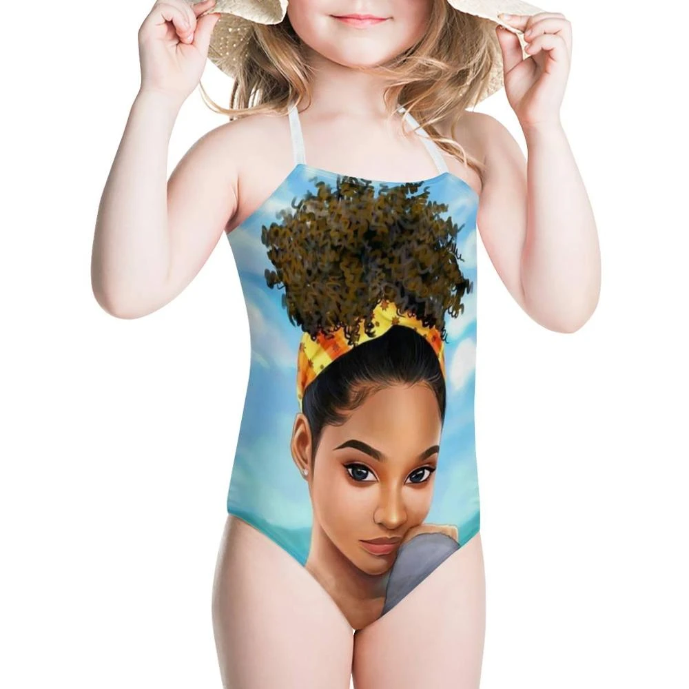 Hycool Cartoon Kids Swimsuit African Black Beauty Girl Wear Colorful Scarf Print One Piece Swimsuit Baby Girl Sport Beach Wear Children S One Piece Suits Aliexpress
