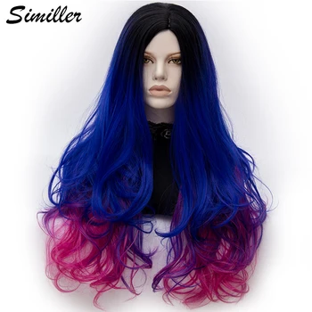 

Similler Long Wavy Middle Part Synthetic Cosplay Wigs Black Root Blue Purple Rose Red Ombre Wig