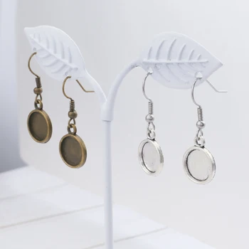 

20pcs Cabochon Earring Base Settings 10mm 12mm Blank Earrings Hooks Findings Tibetan Silver Women Earring Bezels Diy Components