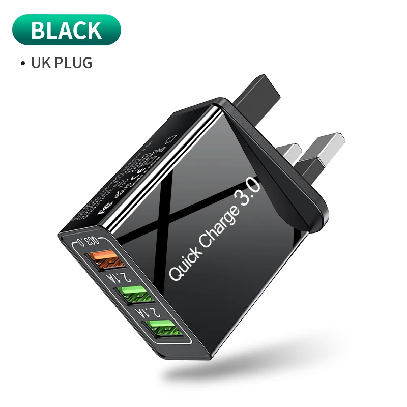 USB зарядное устройство Quick Charge3.0 4,0 QC3.0 зарядное устройство для мобильных телефонов Быстрая зарядка для iPhone samsung Xiaomi huawei Планшет настенный адаптер - Тип штекера: 3ports UK Black