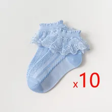  10 Pairs/lot Baby Girls Kids Socks Lace Ruffle Princess Mesh Children Ankle Short Breathable Cotton White Pink Blue Toddler Sock 