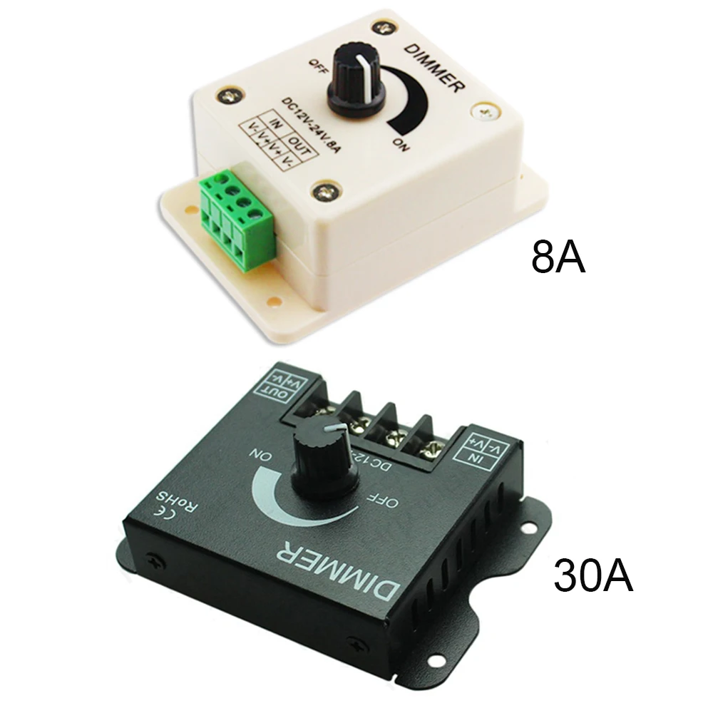 DC12V-24V knob Type LED Dimmer 8A 30A 96W 360W Adjustable Brightness Lamp Single Color Controller 5050 3528 Tape | Лампы и освещение