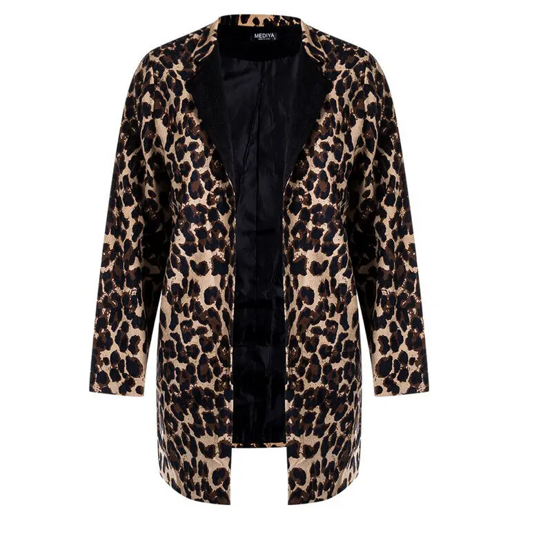 awesome  Hirigin Hot Women Wild Leopard Jacket Autumn Open Stitch Coats Top Casual Cardigan Fashion Long Sle