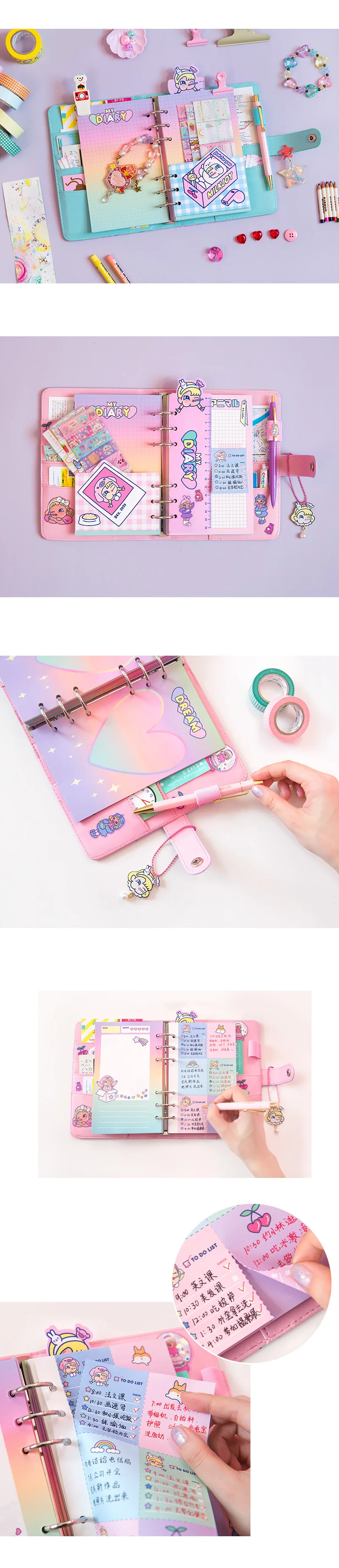 Coreano Faça Você Mesmo Kawaii Notebook Agenda Fichário a6 Espiral Organizador Planejador Diário Note Book Meninas Fichario Viajantes Revista Sketcbook 10 Material escolar e de escritório