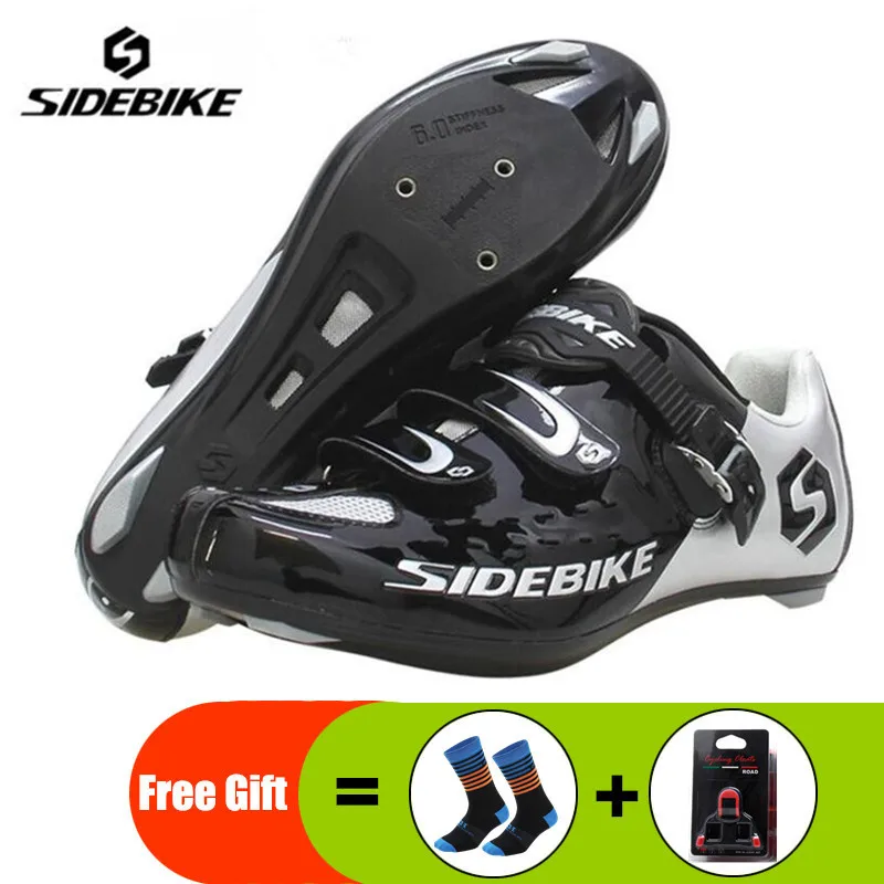 add gift Sidebike/Обувь для шоссейного велоспорта; набор педалей с замком; самоблокирующийся велосипед; Ультралегкие спортивные кроссовки для гонок; Zapatos Ciclismo - Цвет: add gift
