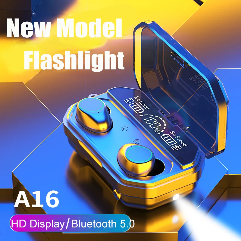 TWS V5.1 Bluetooth Earphone Wireless Headphones Stereo Sport Earbuds HD LED Display Headset with Mic Flashlight Power Bank 2000