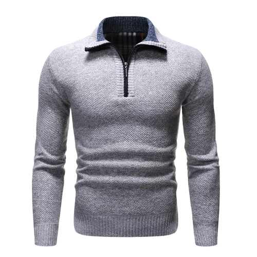light grey Осень и зима, мужской свитер, однотонный пуловер, мужской свитер, Повседневный, стоячий воротник, толстая шерсть, водолазка для мужчин - Цвет: light grey