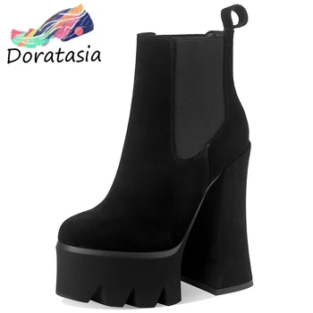 

DORATASIA Women Block Heel Solid Slip On Casual Autumn Shoes 2020 Party Boots Women Fashion Platform Ankle Boots