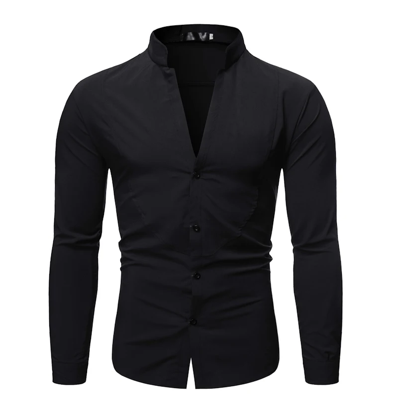 MarKyi desginer с v-образным вырезом воротник стойка формальная рубашка для мужчин новая брендовая Роскошная рубашка мужская деловая
