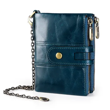 

Oil wax leather RFID men purse short European and American leather purses zipper buckle clutch purses