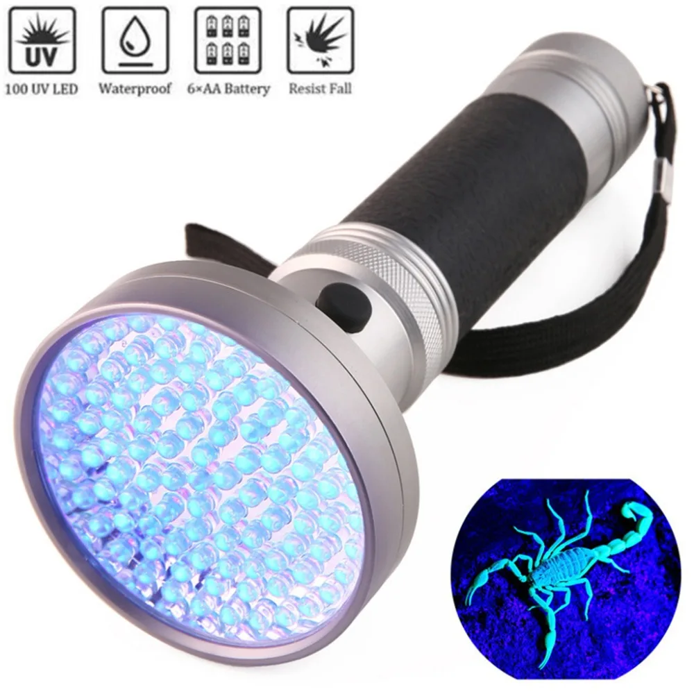 100 LED UV Flashlight Blacklight Ultra Violet Light Inspection Lamp Torch Light Fashion Waterproof Portable