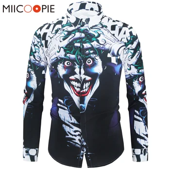 

Brand Horror Clown Movies Print Men Shirt Tops 2019 New 3D Printed Long Sleeved Mens Shirts Regular Fit Creative Blusa Masculina
