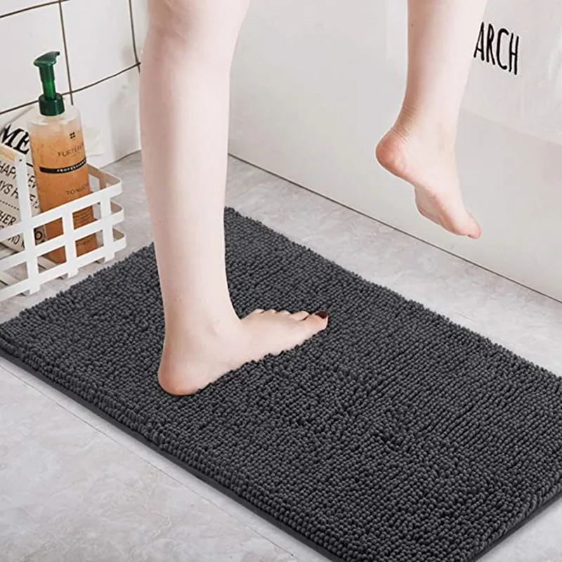 80x160 cm Non Slip Shaggy Chenille Bath Mat for Bathroom Rug Water  Absorbent Carpet ( Charcoal Gray)