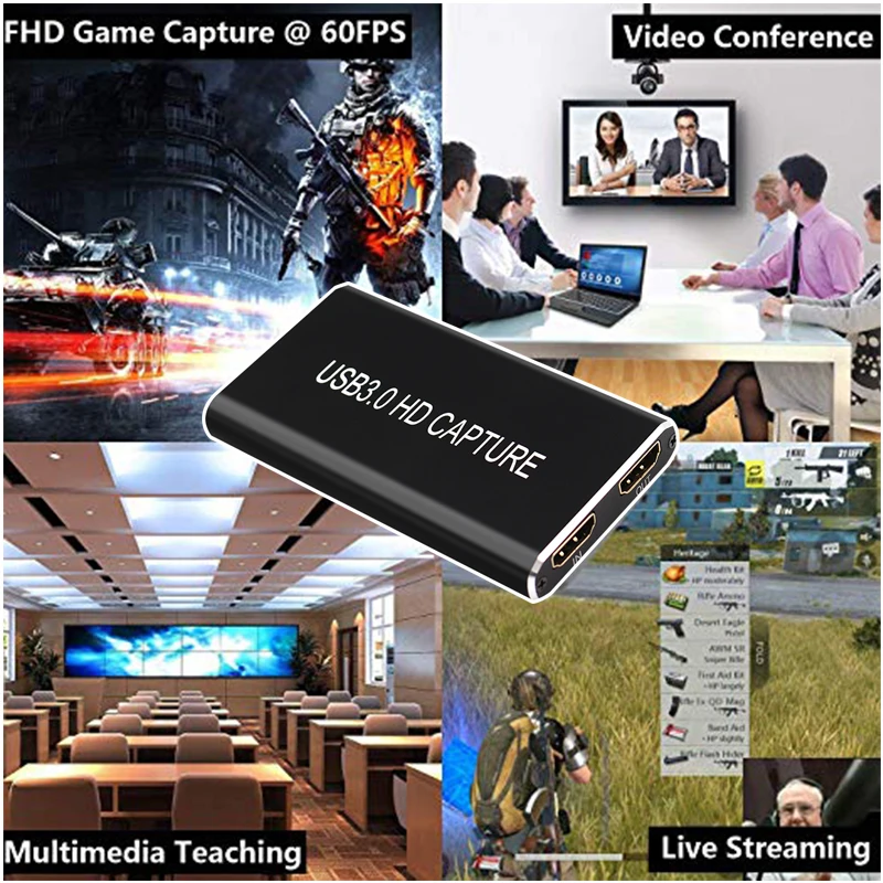  USB Video Capture Card Grabber HD to Type-C/USB C/USB 3.0 1080P 60fps Game Adapter with HDMI Loop O
