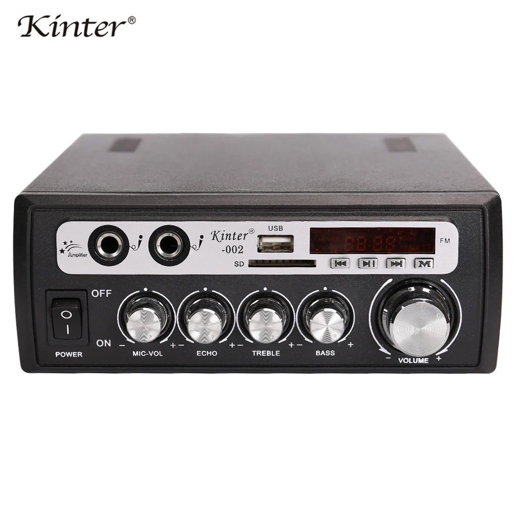 Kinter 002 Усилитель караоке аудио 2.0CH Hi Fi Digital с USB SD FM MIC play Стереозвук Питание от сети