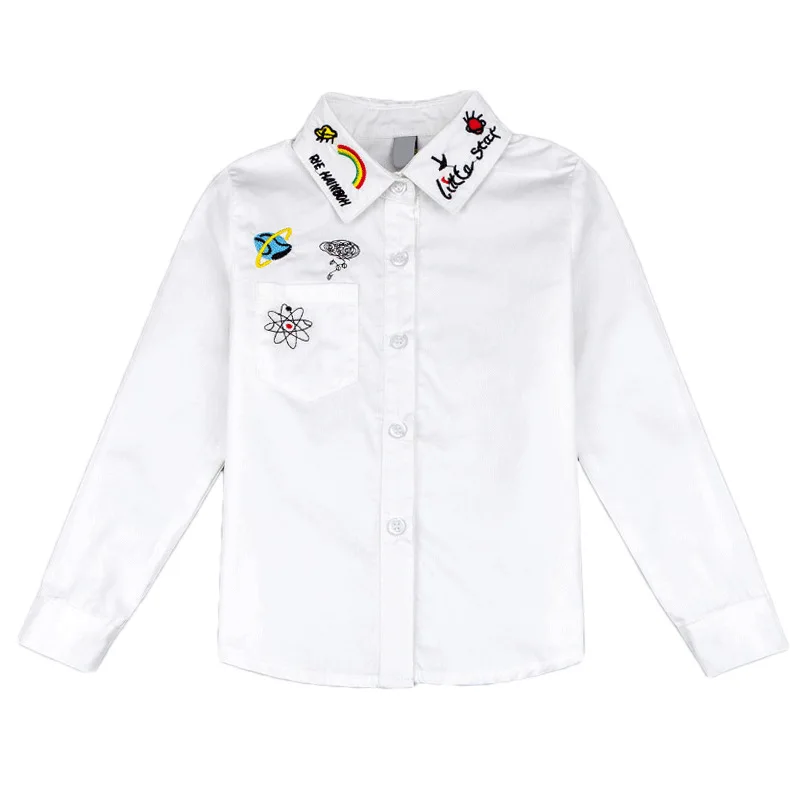 White Shcool Shirt Белая школьная блузка для девочек-подростков; хлопковые однотонные детские блузки и рубашки с рюшами для малышей; детские изысканные Топы; одежда для детей 12-13 лет - Цвет: White Shcool Shirt