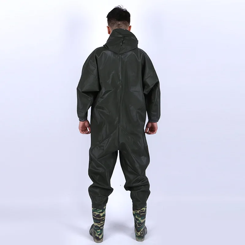 Thicken Full Body Suit One-Piece Zip Hat Wader Waterproof Fishing Open Work  Fishing Waders Lotus Root Pants