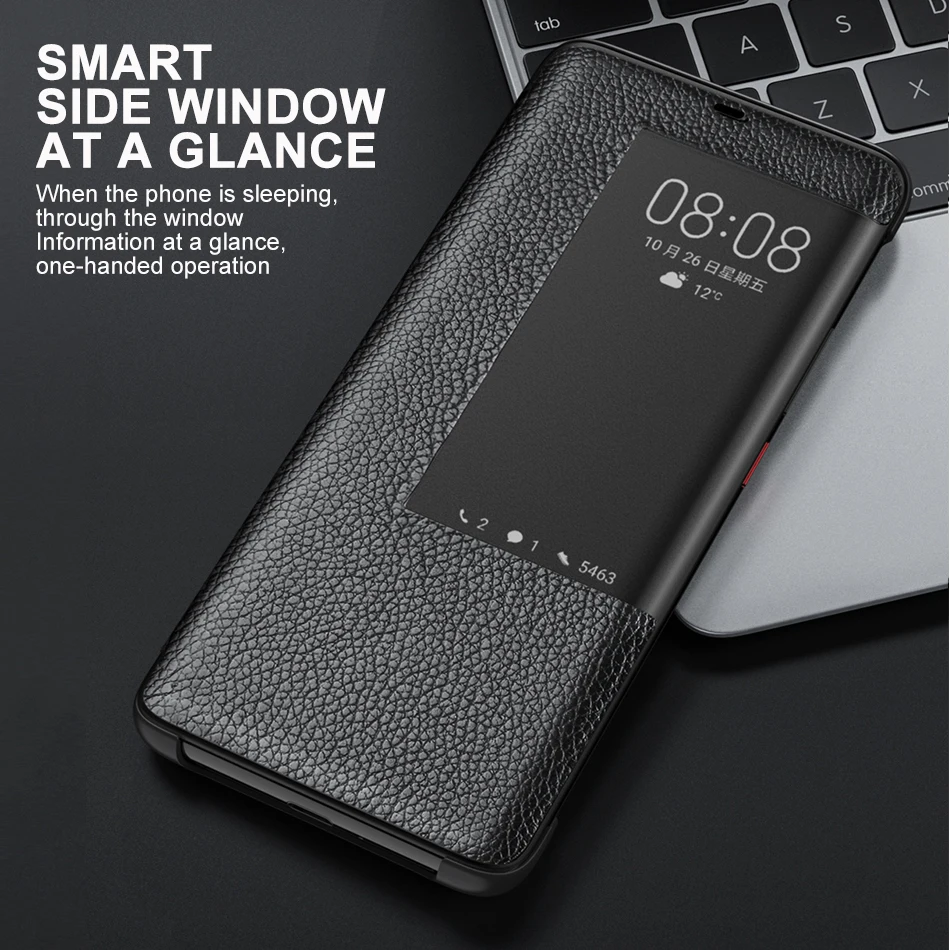 Genuine Leather Flip Cover Case Original Mirror Smart Touch View Wake Sleep Up Protection For Huawei Mate 20 Pro Mate 2Pro