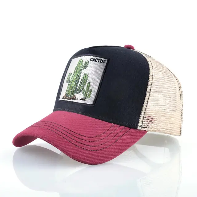 Fashion Animals Embroidery Baseball Caps Men Women Snapback Hip Hop Hat Summer Breathable Mesh Sun Gorras Unisex Streetwear Bone Red2 Cactus