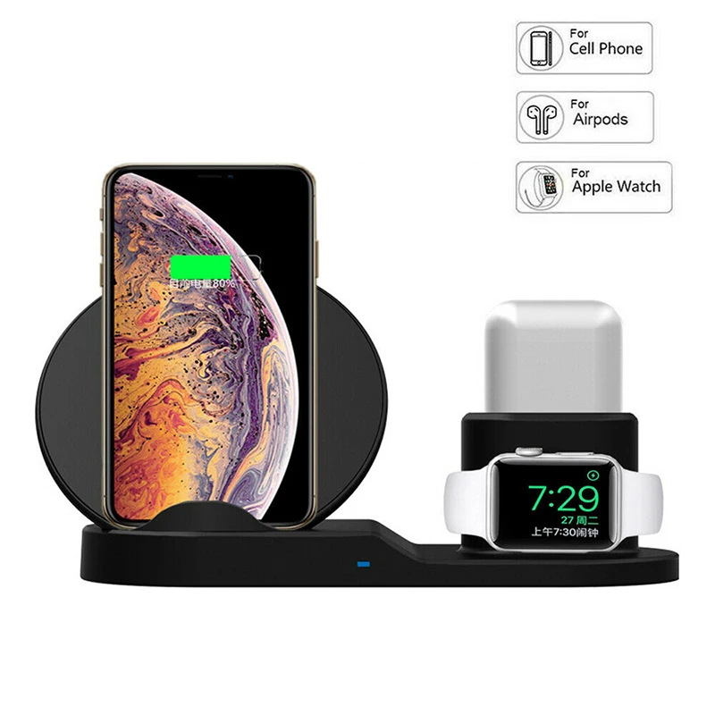 Высокое качество Роскошный 3-в-1 Qi Беспроводной для iphone 11 PRo Max X XR XS Max Быстрая зарядка Зарядное устройство Док-станция для iphone наручных часов iWatch Airpods