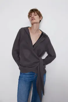 

2020 Spring Summer New Prix Front Junction Trim zaraing women Blouse shirt sheining vadiming female shirt tops clothes XDN9178